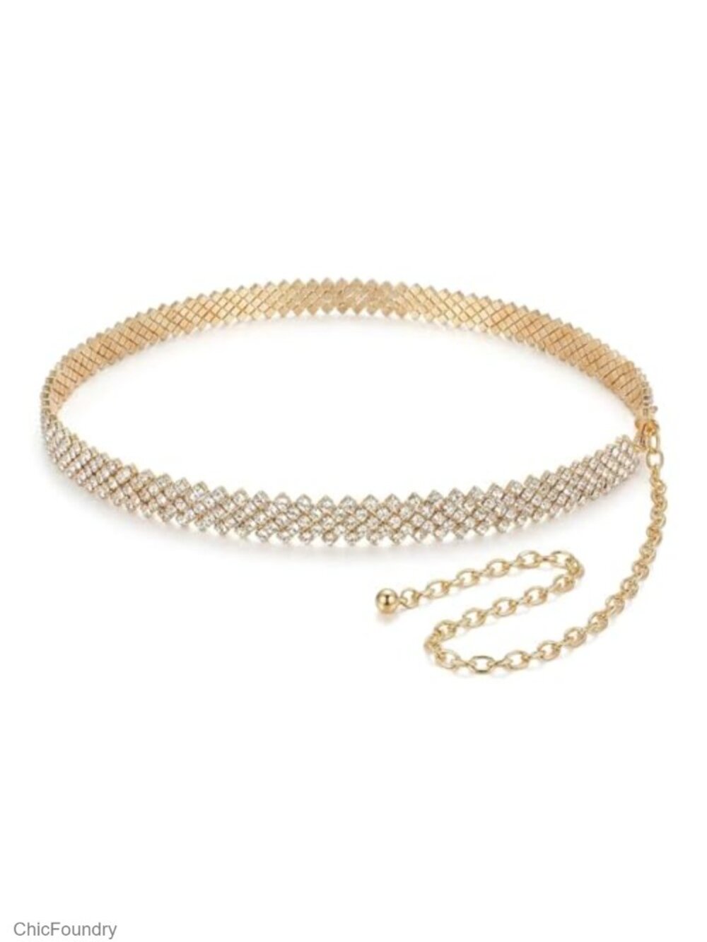 Women's Rhinestone Gold Chain Waist Belt Dress Accessory Evening